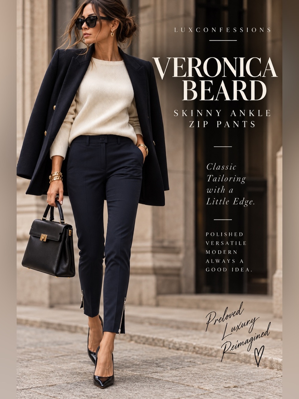 Veronica Beard Dark Navy Skinny Ankle Zip Pants US 8 Made USA